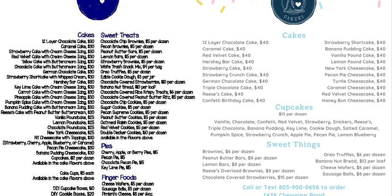 Caulder Hill Cakery Menu