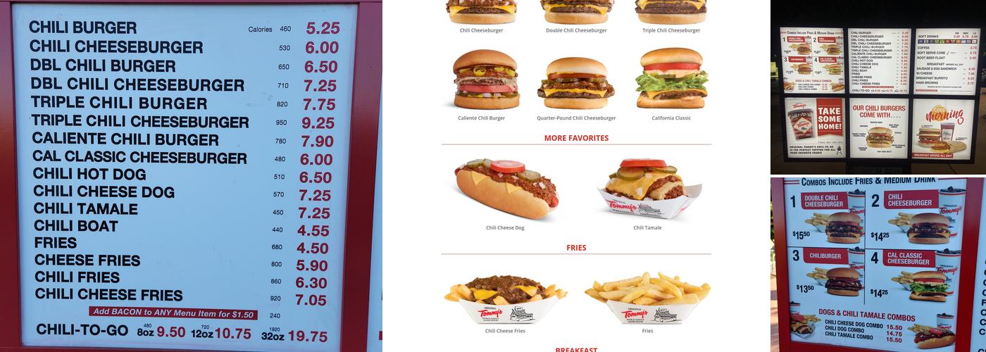 Original Tommy's World Famous Hamburgers Menu