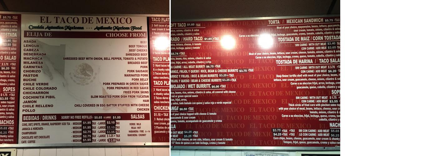 El Taco Menu