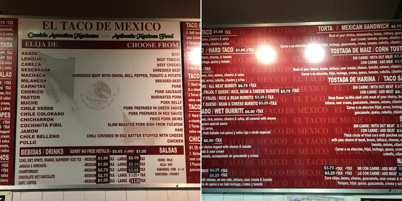 El Taco Menu
