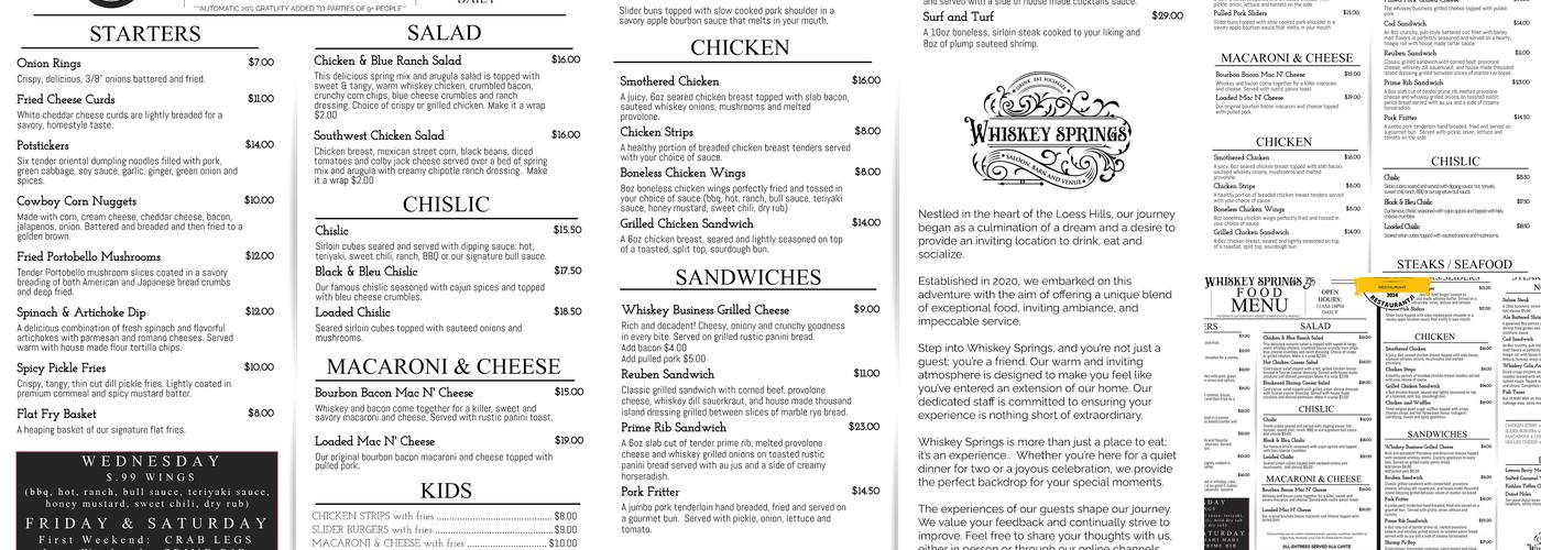 Whiskey Springs Menu