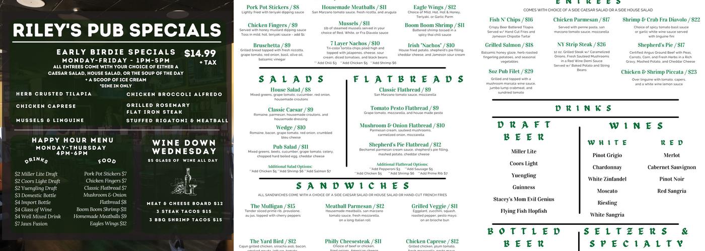 Riley's Pub Menu