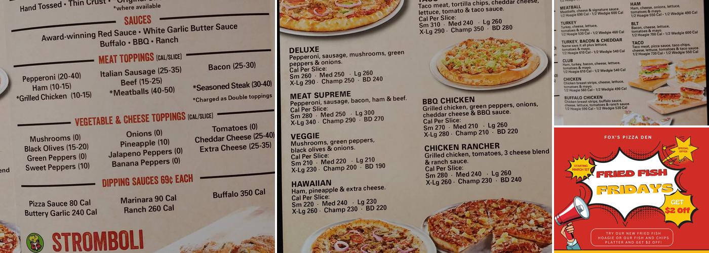 Fox's Pizza Den Menu