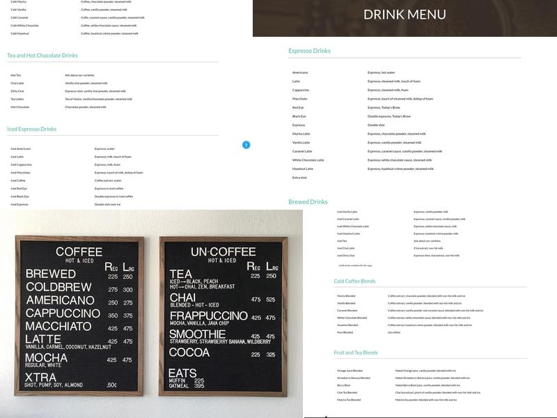 Kate & Joes Coffee Co Menu