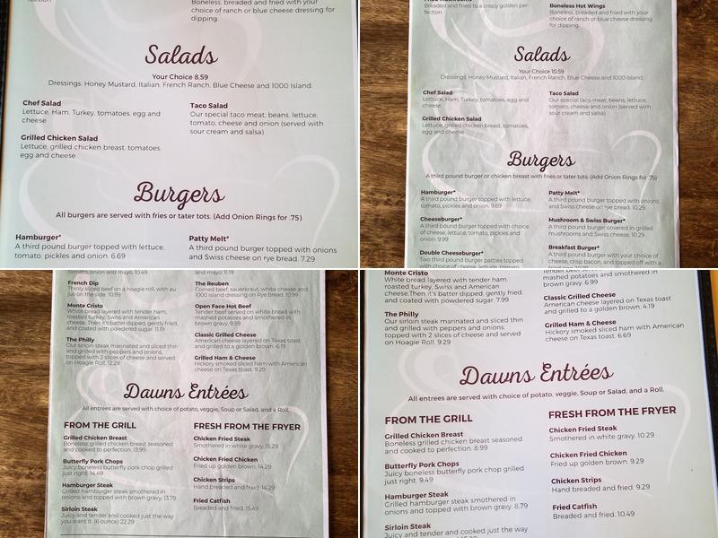 Dawns Place Cafe on Texanna Menu