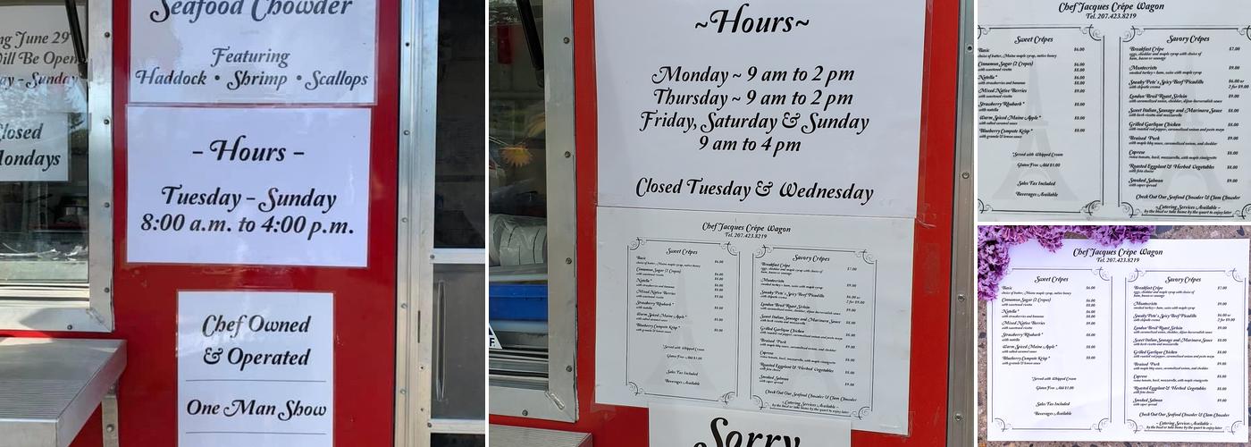 Chef Jacque’s Crepe and Chowder Wagon Menu