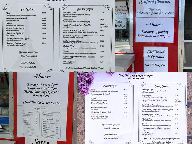 Chef Jacque’s Crepe and Chowder Wagon Menu