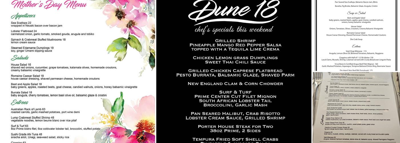 Dune 18 Restaurant Menu