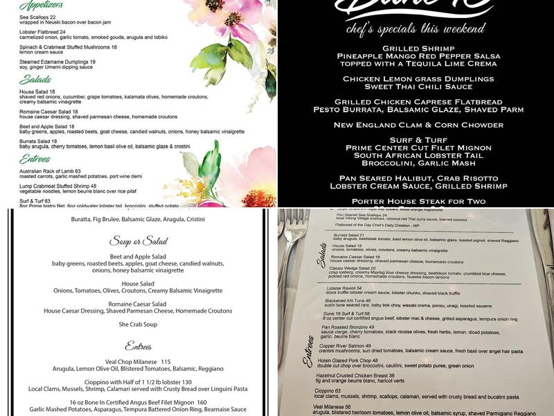 Dune 18 Restaurant Menu