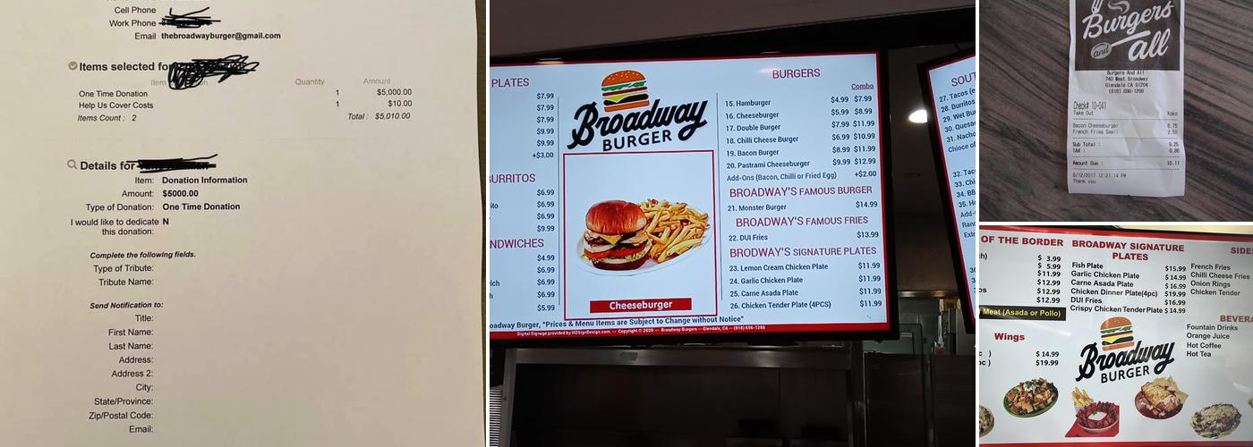 Broadway Burger Menu