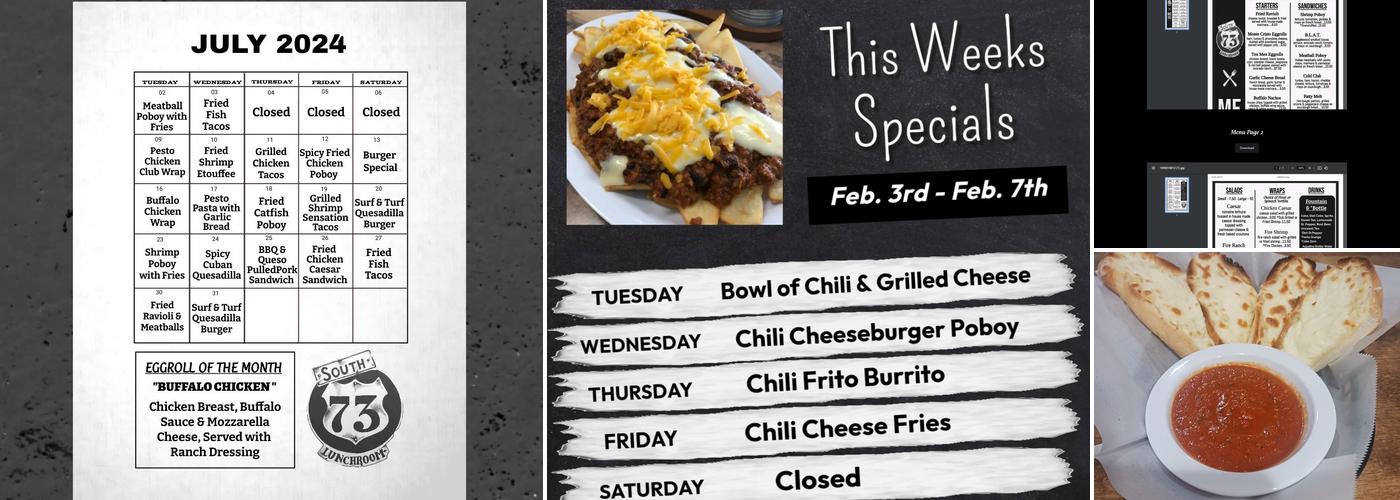 South 73 Lunchroom Menu