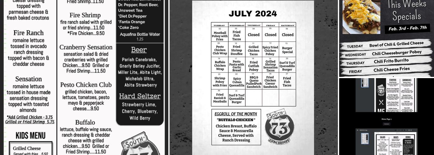 South 73 Lunchroom Menu