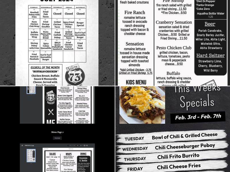 South 73 Lunchroom Menu