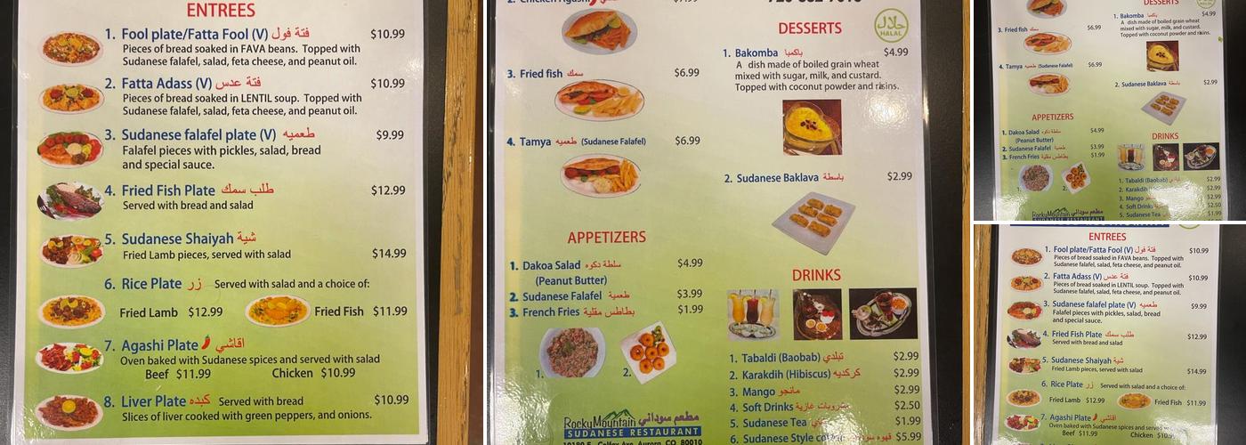 Rocky Mountain Sudanese's restaurant Menu