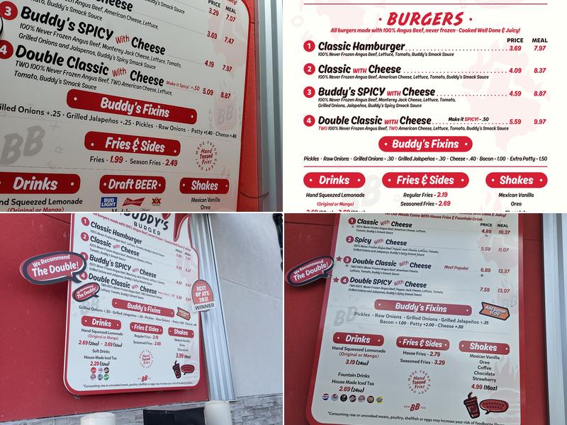 Buddy's Burger Menu