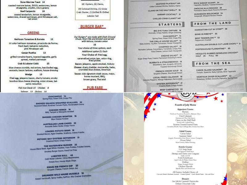 The Grille at Waterview Menu