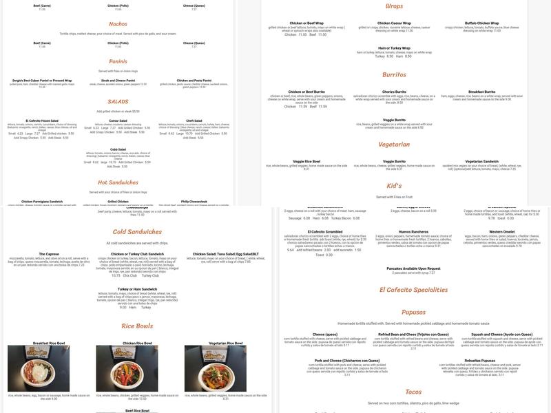 El cafecito deli Menu