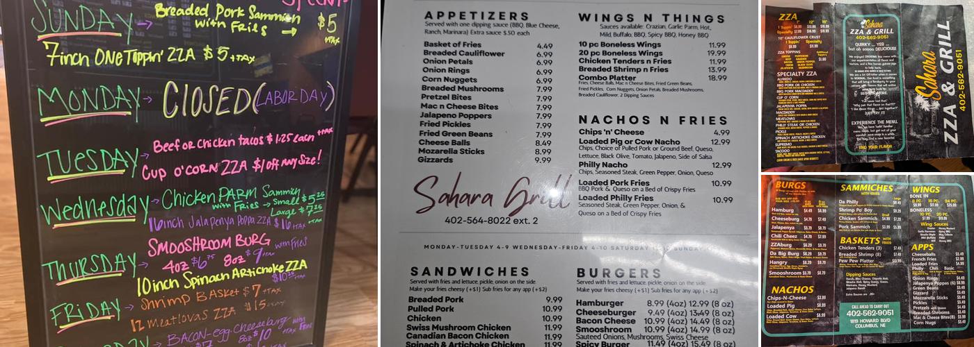 Sahara ZZA & GRILL Menu