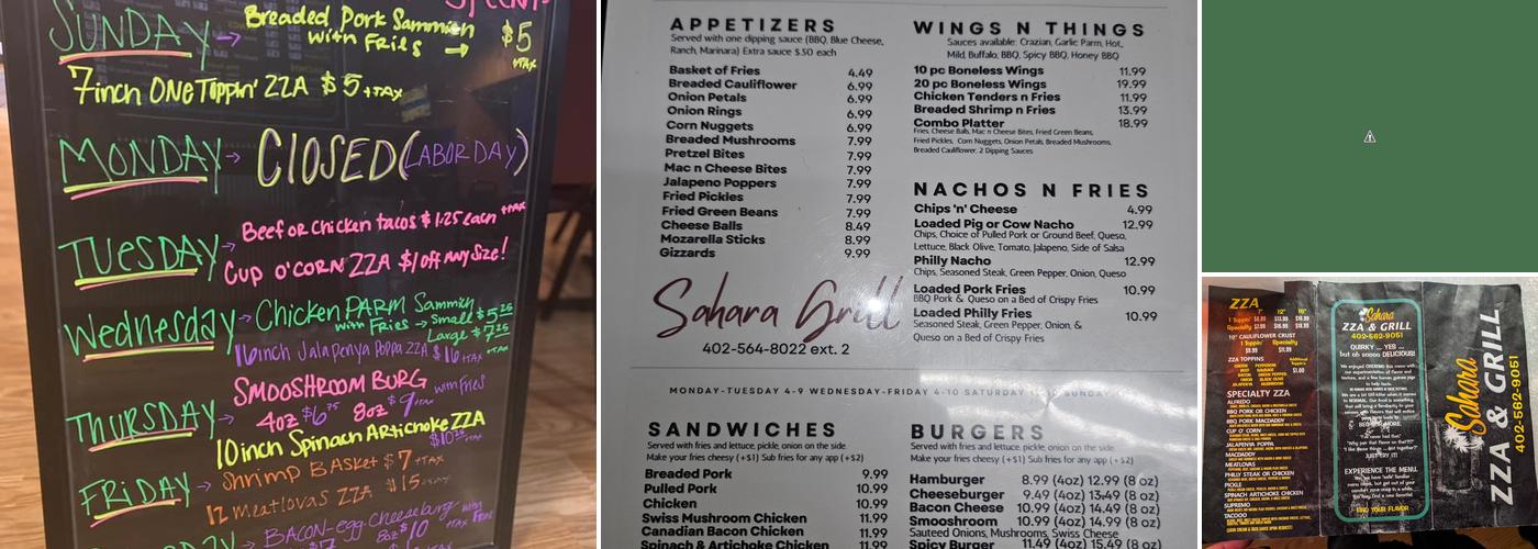 Sahara ZZA & GRILL Menu