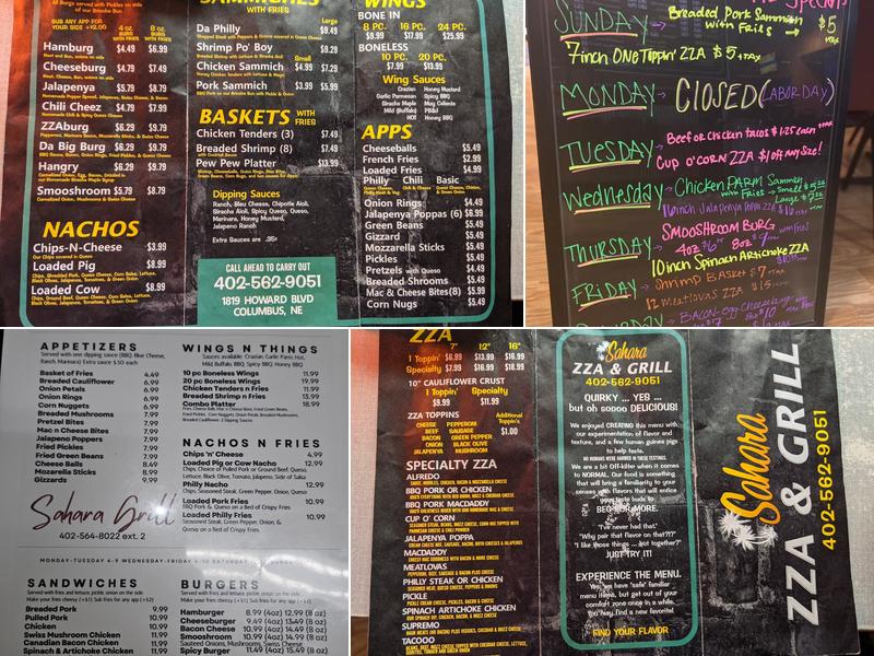 Sahara ZZA & GRILL Menu