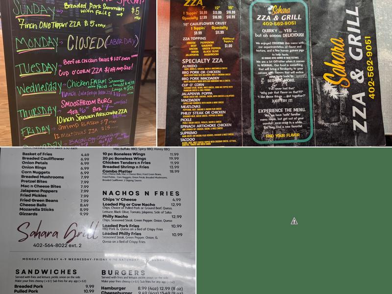 Sahara ZZA & GRILL Menu