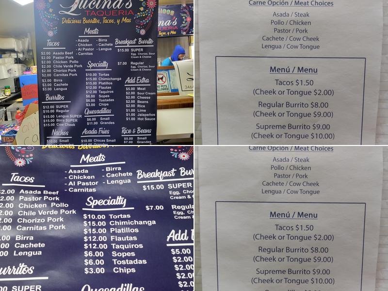 Lucinas Taqueria Menu