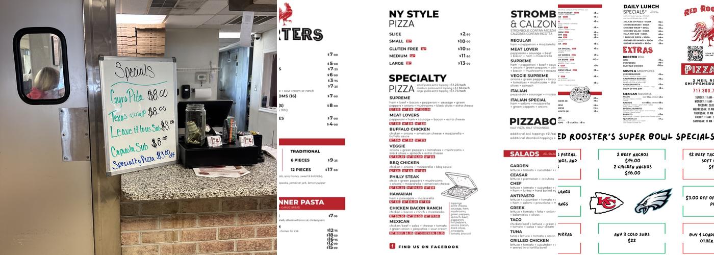 Red Rooster Pizzaria Menu