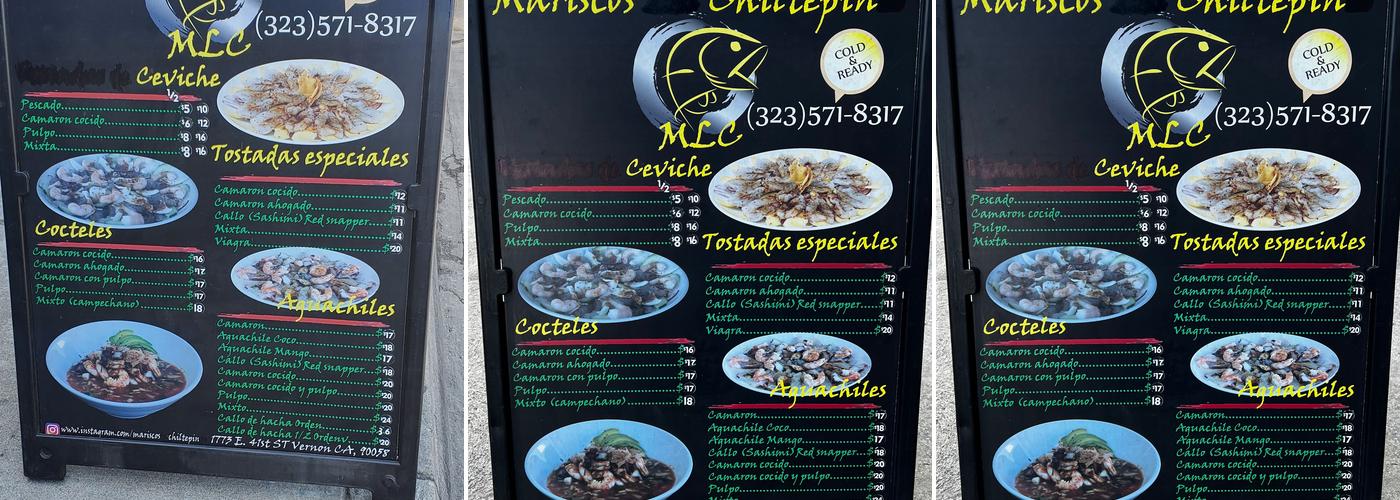 Mariscos Chiltepin Menu