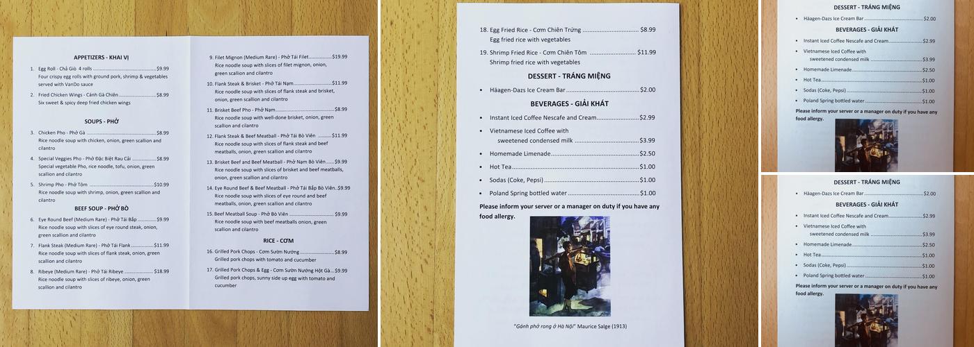 VanDo Pho Menu