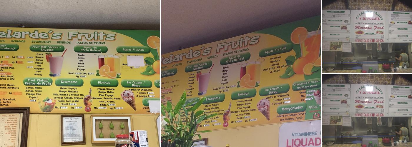 Velarde's Fruits Menu