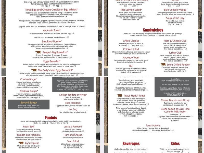 Beepa and Lulu’s restaurant Menu