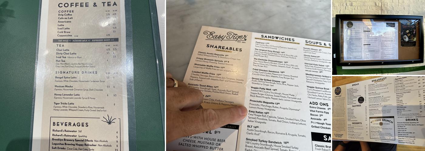 Easy Tiger Menu