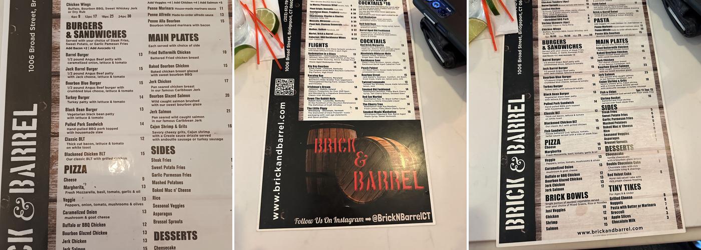Brick & Barrel Menu