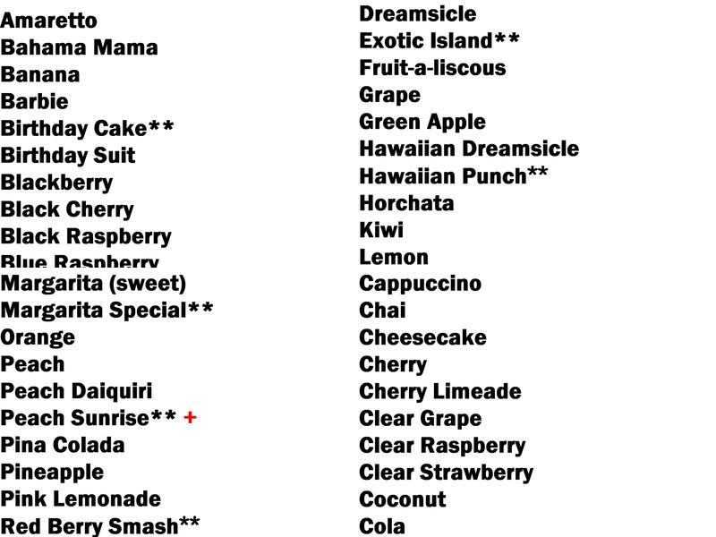 The Ice Shack Menu
