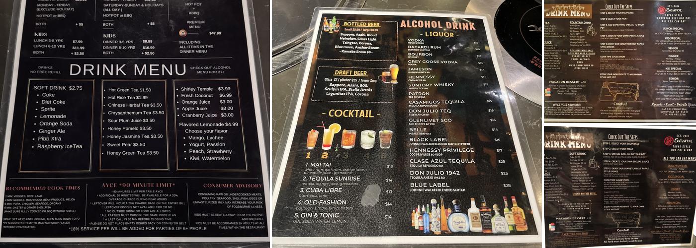 Seapot Hot Pot & Bar Menu