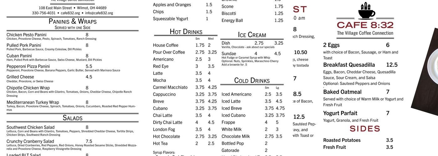 Cafe 8:32 Menu