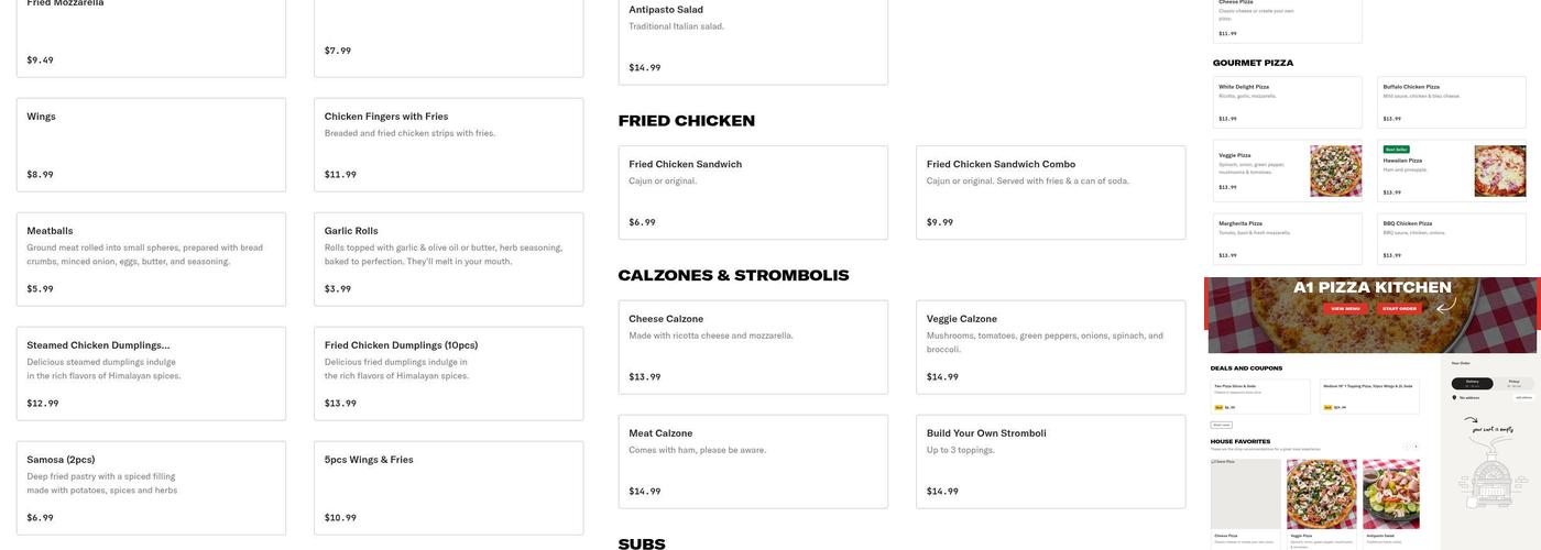 A1 Pizza Kitchen Menu