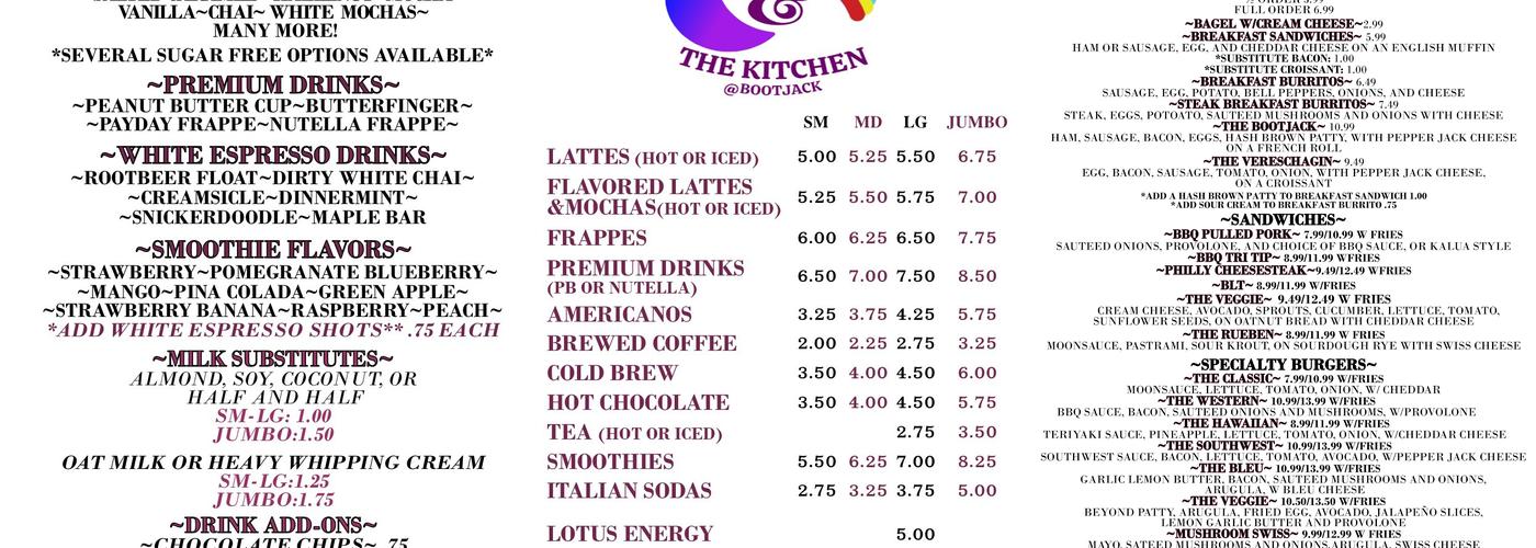 The Kitchen At MoonBow (Bootjack) Menu