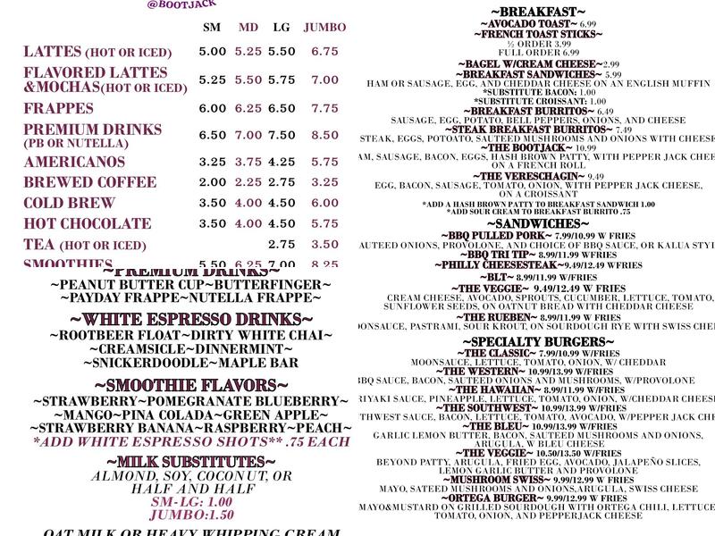 The Kitchen At MoonBow (Bootjack) Menu