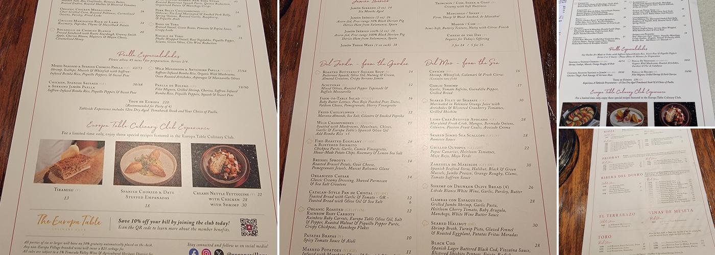 Bolero Restaurante Menu