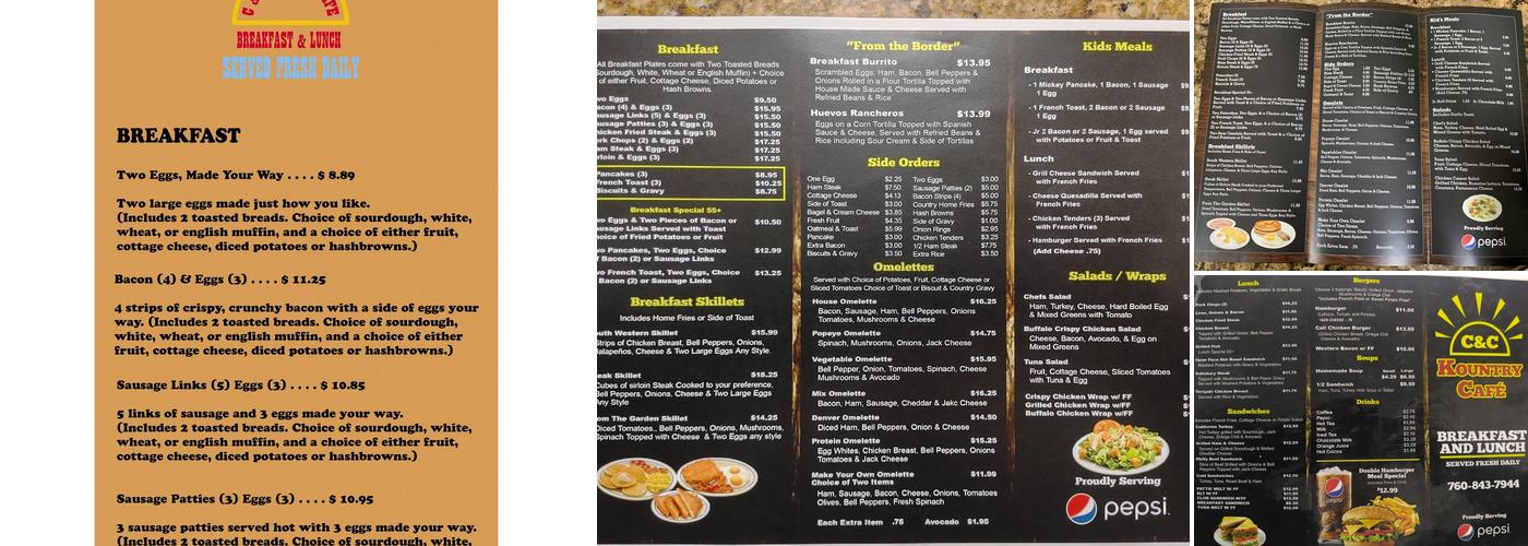 C & C Kountry Cafe Menu