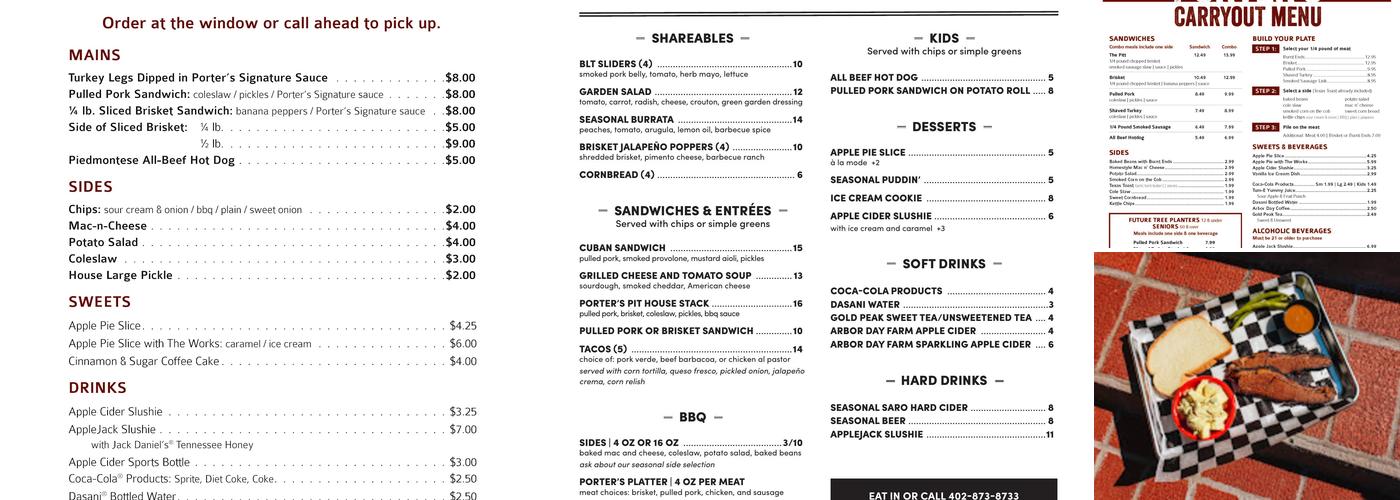 Porter's Menu