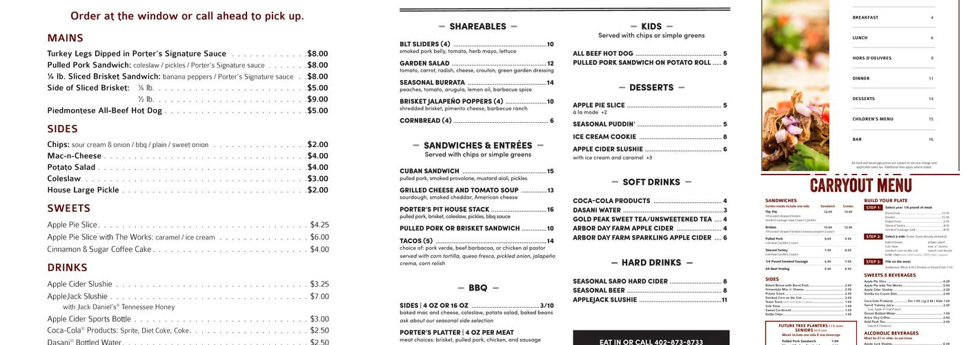 Porter's Menu