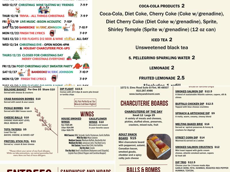 Barley & Vine Menu