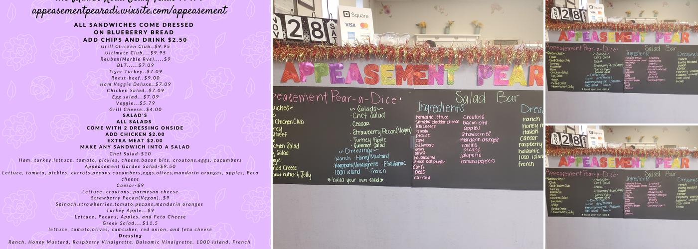 Appeasement Pear-a-Dice Menu