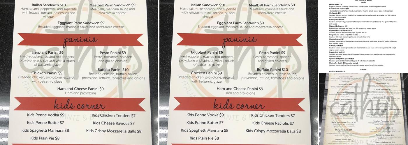 Cathy's Ristorante Menu