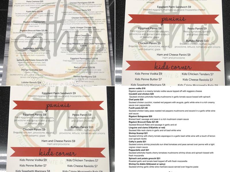 Cathy's Ristorante Menu