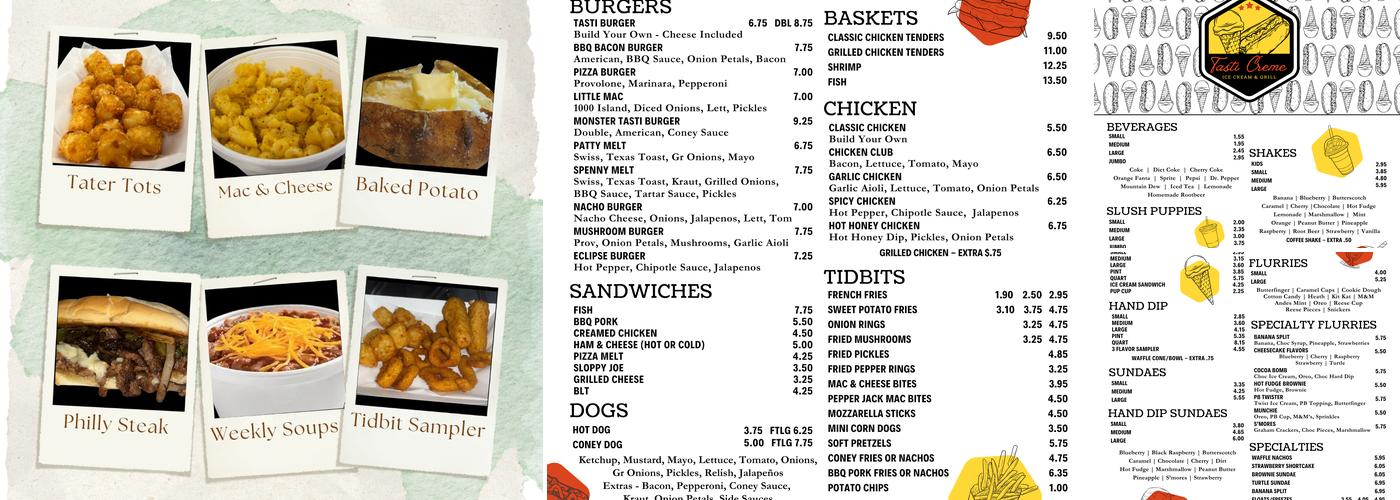 Tasti Creme Menu