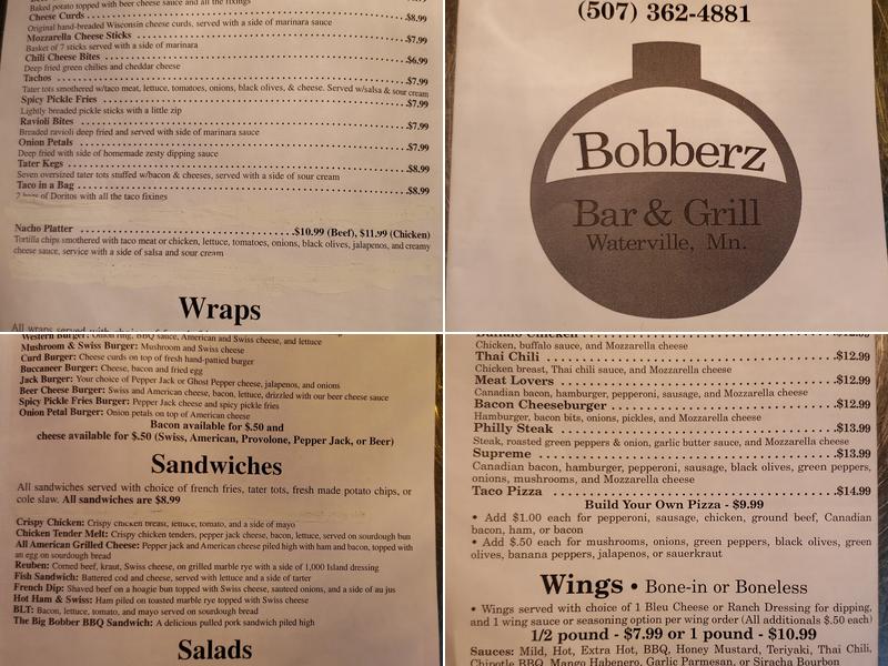 Bobberz Bar and Grill Waterville MN Menu