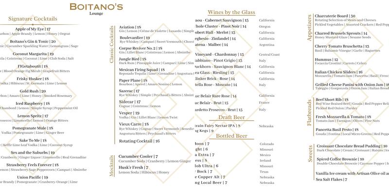 Boitano's Lounge Menu